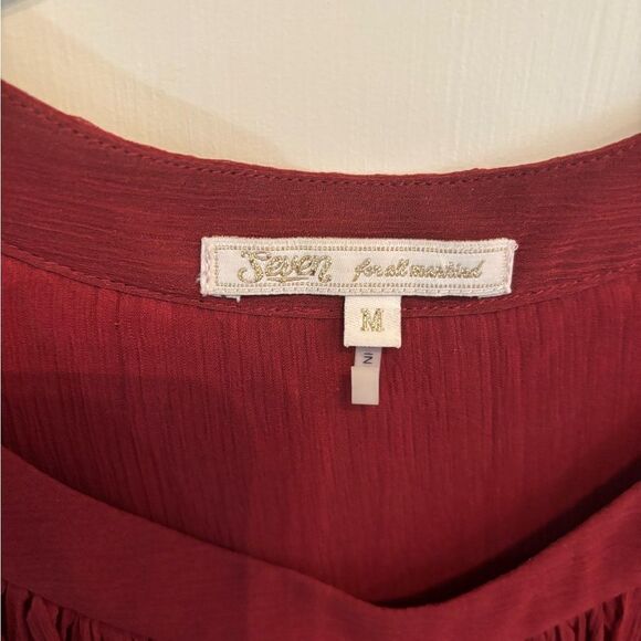 7 For All Mankind Red Flutter Sleeve Ruched Blouse - Picture 3 of 4